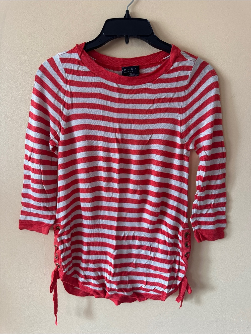 Grace Red White Striped Lace-Up Side Top Size Small Y2K